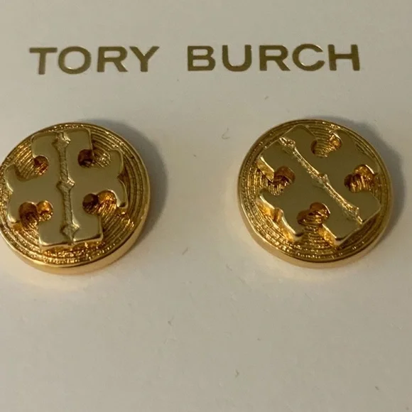 Tory Burch gold logo Disc stud earrings - Picture 4 of 9